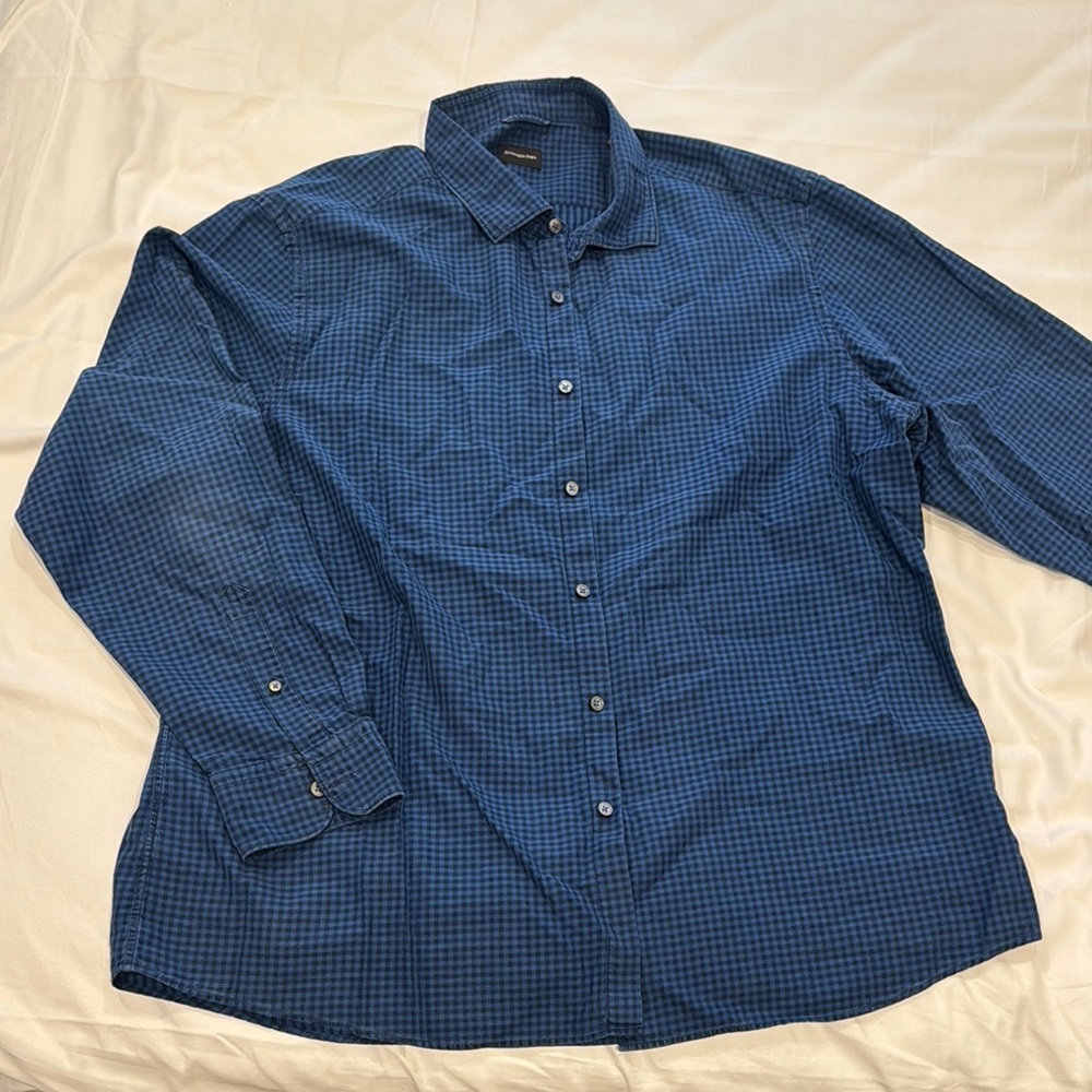 Ermenegildo Zegna Blue Black Checkered Dress Shirt